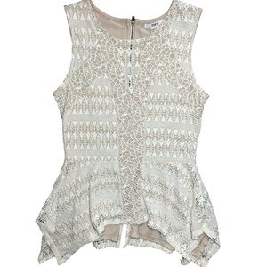 BarIII peplum lace cream ivory beige blouse size small